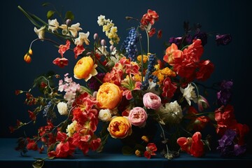 Obraz na płótnie Canvas vibrant floral display against dark backdrop. Generative AI