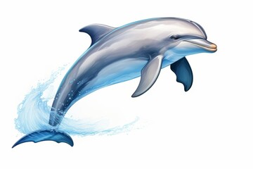 Fototapeta premium Cute dolphins jumping on a white background generative ai