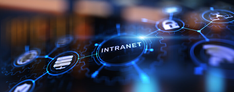 Intranet Business Corporate communication document management system dms. Privacy cybersecurity technology concept on virtual screen.