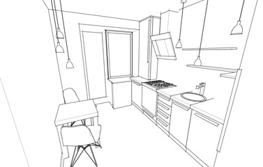 Fototapeta na wymiar Apartment interior architectural drawing