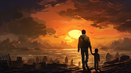 Fototapeta premium Portray the emotional journey of a refugee who becomes a successful entrepreneur. 