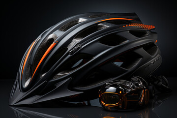 Fototapeta premium Cycling helmet and bike gloves, illustrating gear for cyclists, Generative AI