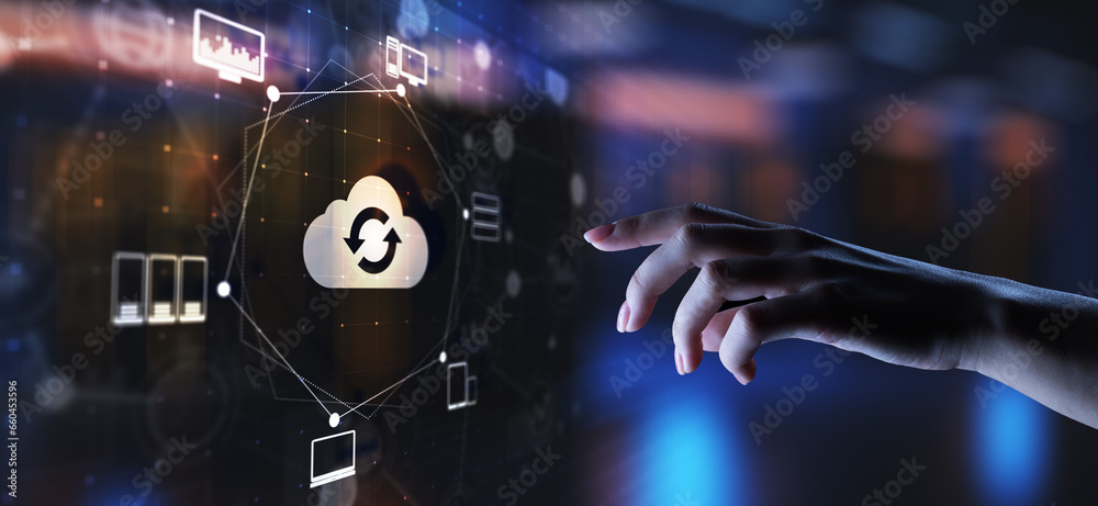 Poster cloud technology computing and data storage. internet and networking concept on virtual screen.