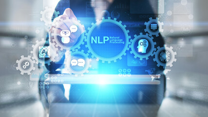NLP natural language processing cognitive computing technology concept on virtual screen.