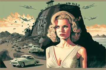 Mulholland Drive illustration detailed war surrealism  - obrazy, fototapety, plakaty