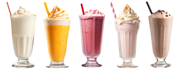  Milkshake Smoothie in cup on transparent background cutout, PNG file. Many assorted different flavour Mockup template for artwork design © Sandra Chia