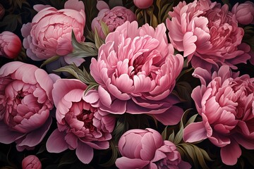 An artistic depiction of blooming peonies. Generative AI