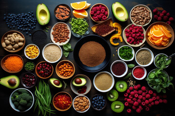 Healthy food, spices with fruits and vegetables