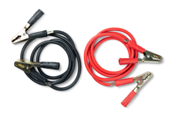 Red and black cable with crocodile clips for car, top view, isolated on a transparent background png