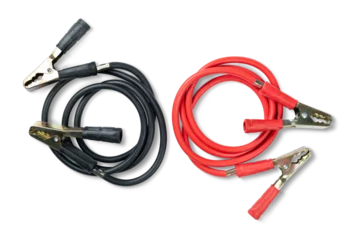Gordijnen Red and black cable with crocodile clips for car, top view, isolated on a transparent background png © afxhome