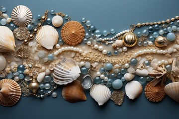 Fototapeta na wymiar Beach lover's seashell and beach-themed jewelry, invoking memories of seaside vacations, Generative AI