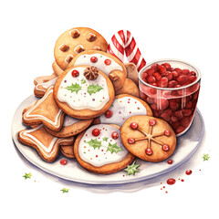 Cookies For Christmas Event. Watercolor Style. AI Generated