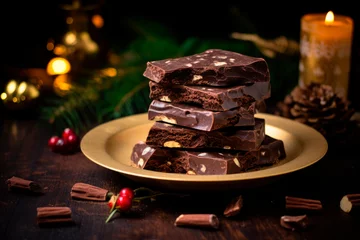 Foto op Canvas Traditional christmas nougat with almonds and chocolate © chandlervid85