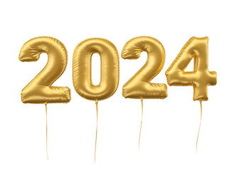Number 2024 New Year on transparent background in 3D Illustration