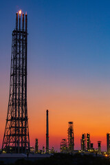 Morning scene of oil refinery plant and power plant of Petrochemistry in the morning time