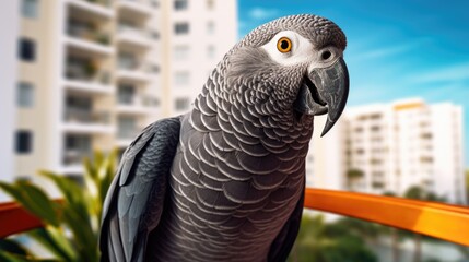 Apartment life with a smart and talkative African gray parrot, a delightful feathered friend