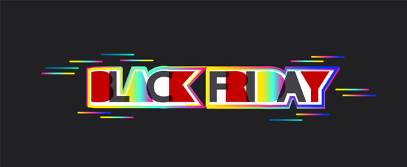 Black friday banner with colored lines. Fluid gradient shapes composition. Liquid color background design. Colored vector illustration in neon colors