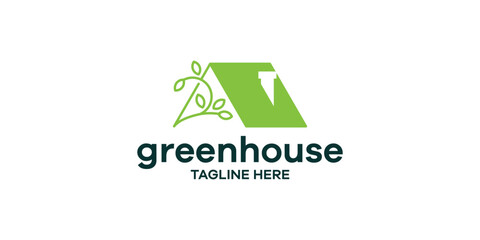 greenhouse logo design with house and plant elements.