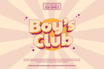 Editable text effect Boys Club 3d cartoon template stlye modren premium vector