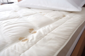 There are several holes visible on the white mattress.
