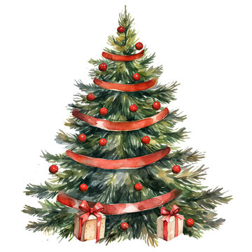 Watercolor Christmas tree isolated clipart