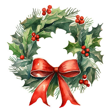 Watercolor Christmas wreath isolated clipart