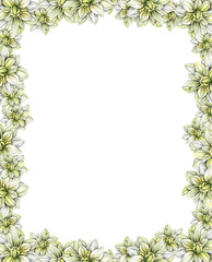 Fototapeta na wymiar Flowers square frame with dahlia, watercolor illustration for cards, backgrounds, scrapbooking. Hand drawn background with flower for your design. Perfect for wedding invitation.