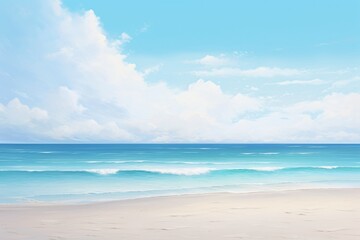 Fototapeta na wymiar A blue beach with clouds and clear blue sky