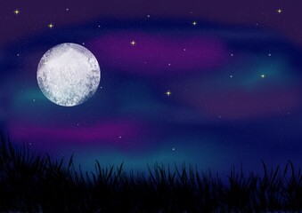 Fototapeta na wymiar night sky with moon and stars