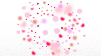 Hearts Confetti Falling Background. St. Valentine's Day pattern. Romantic Scattered Hearts Design Element. Love. Sweet Moment. Gift. Cute Element of Design for Sales or Celebration.