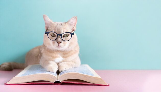 cat reading a book