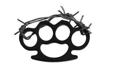 brass knuckles , fist-load weapon with barbed wire on transparent background