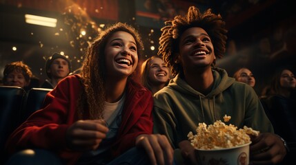 Interracial Dating – Couples at Movies, Popcorn