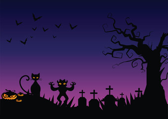 Fototapeta na wymiar Free vector Halloween background in flat design with haunted castle in dark night