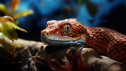 Obraz premium Close-up portrait of a red crested snake, Pantherophis guttatus.