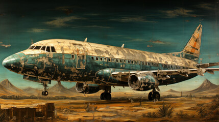 An old airplane in the desert. Vintage Egypt airlines style.