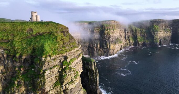 Fly over the beautiful Cliffs of Moher off the west coast of Ireland 4k
