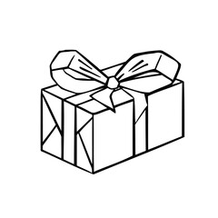 Line sketch of holiday gift with bow, vector illustration