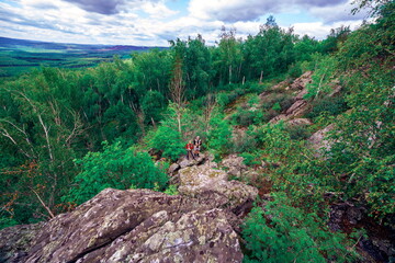 beautiful rock outcrops on the Alabia ridge in the Ural mountains on an autumn sunny day.