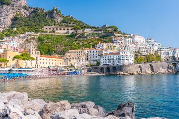 View of the city of Amalfi in Italy on a beautiful day