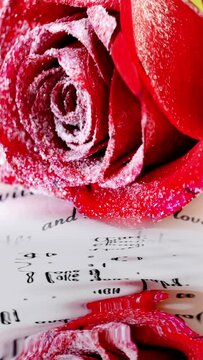 Red rose reflecting in the water vertical video