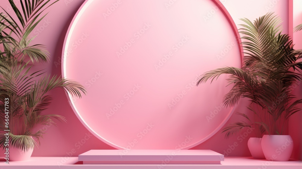 Poster pink gradient studio background for product presentation empty room with shadows of window flowers a