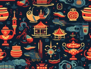 Chinese Day seamless pattern template