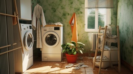 Using dehumidifier to dry clothes in bathroom