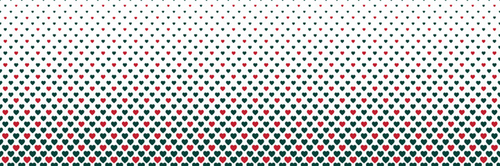 Horizontal green and red heart shape design on white for pattern and background,Christmas background