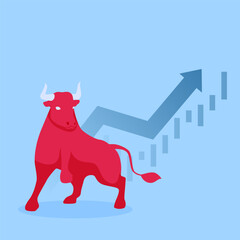 angry bull raises one leg, metaphor of rising share prices in the stock market