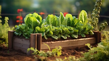 Wooden raised bed garden for vegetables and lettuce
