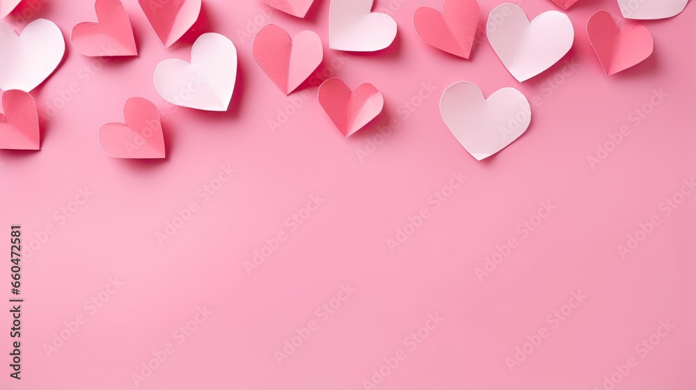 Poster valentines card with pink background paper hearts and space for message