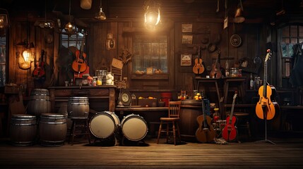 Musical instruments on pub stage