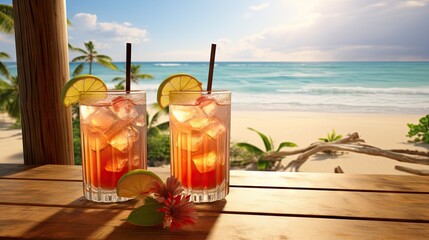 tropical beach backdrop for two drinks